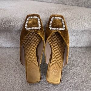 Sam Edelman Gold Velvet Mules with Crystal Accent